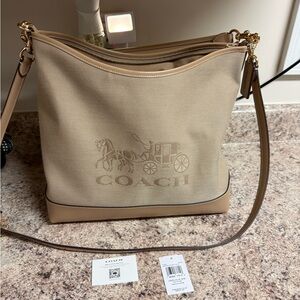 Coach Cream and Tan Shoulder Bag